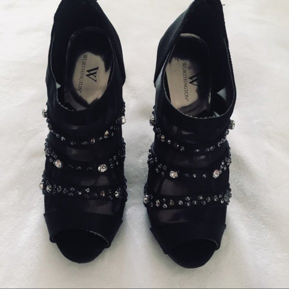 Jeweled and Mesh Black Peep Toe Bootie High Heel | New Years | Celebration 🍾 - Picture 5 of 7